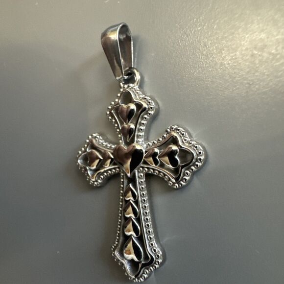 Cross Heart Silver Plated Stainless Steel Pendant Expendable Necklace Gift Hers - Picture 2 of 6